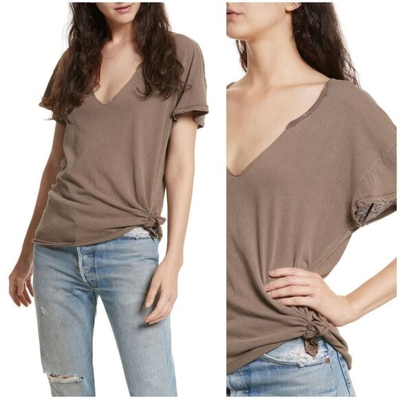 Free People Lilly Side Tie Tee Sz XS - Picture 1 of 11